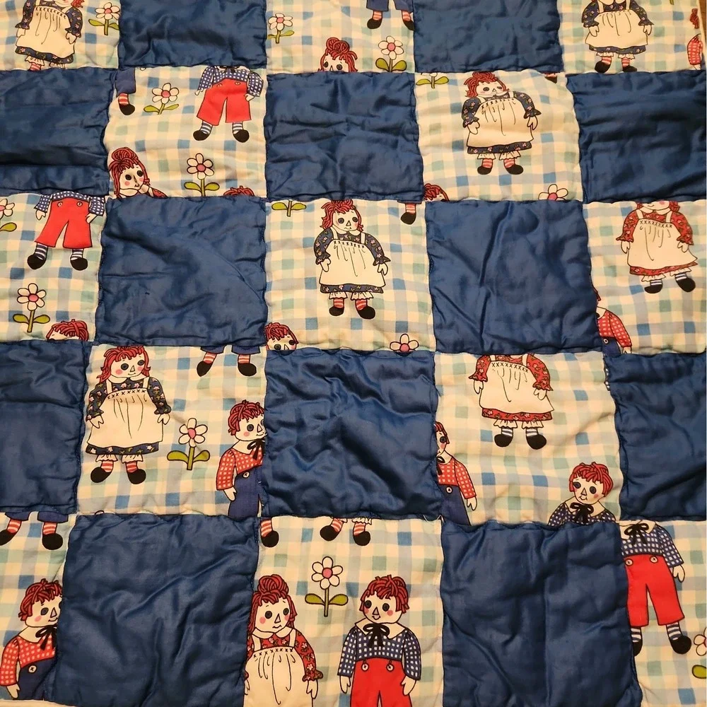 Raggedy Ann & Andy Baby Quilt Crib Blanket Late 70s VTG